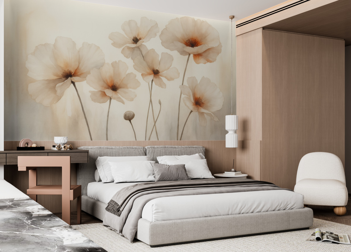 Fototapeta Sylwetki maków przypominające rozmytą akwarelę.