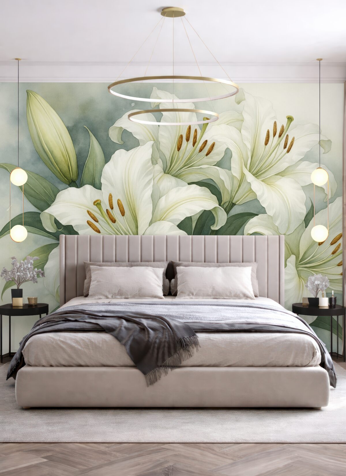 Fototapeta Białe lilie nawiązujące do stylu akwareli.