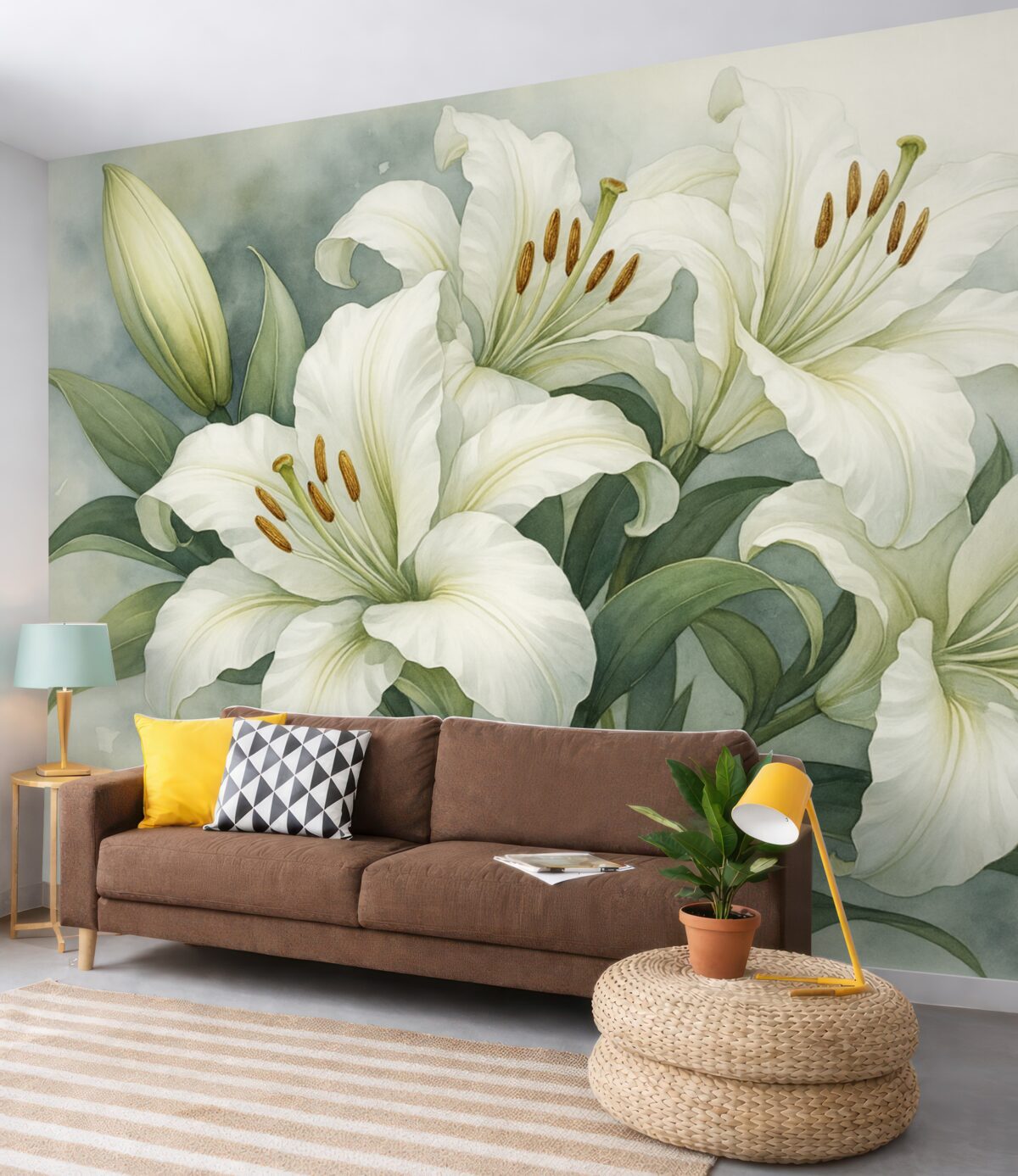 Fototapeta Białe lilie nawiązujące do stylu akwareli.