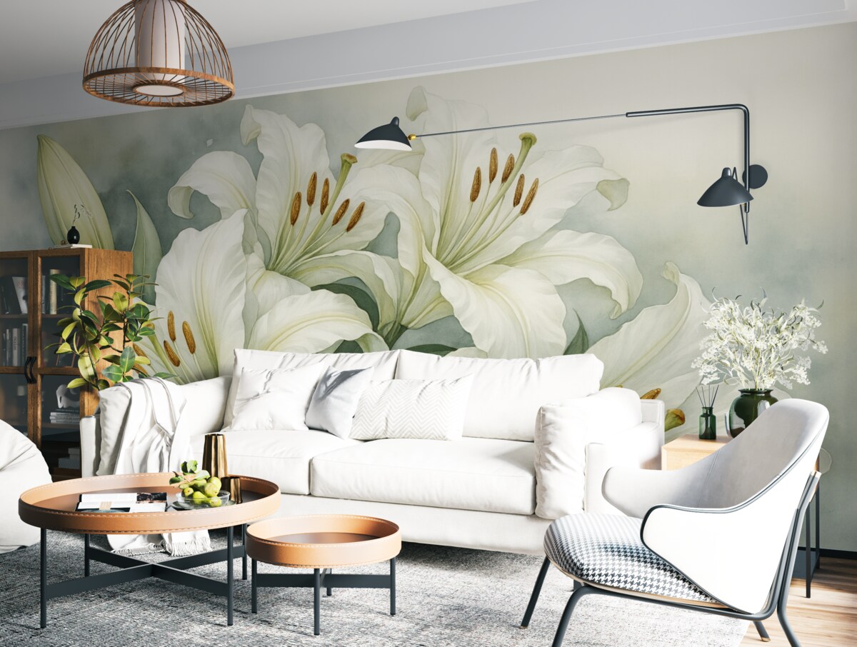 Fototapeta Białe lilie nawiązujące do stylu akwareli.