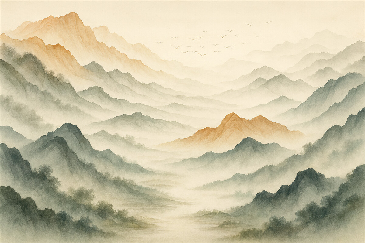 Fototapeta Abstrakcyjne łańcuchy górskie naśladujące technikę akwareli.