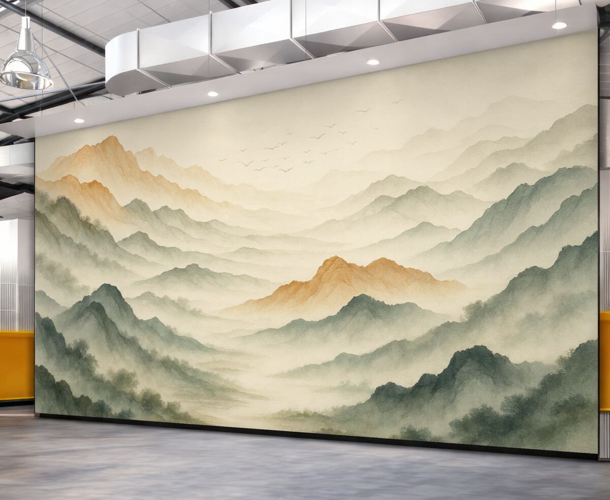 Fototapeta Abstrakcyjne łańcuchy górskie naśladujące technikę akwareli.