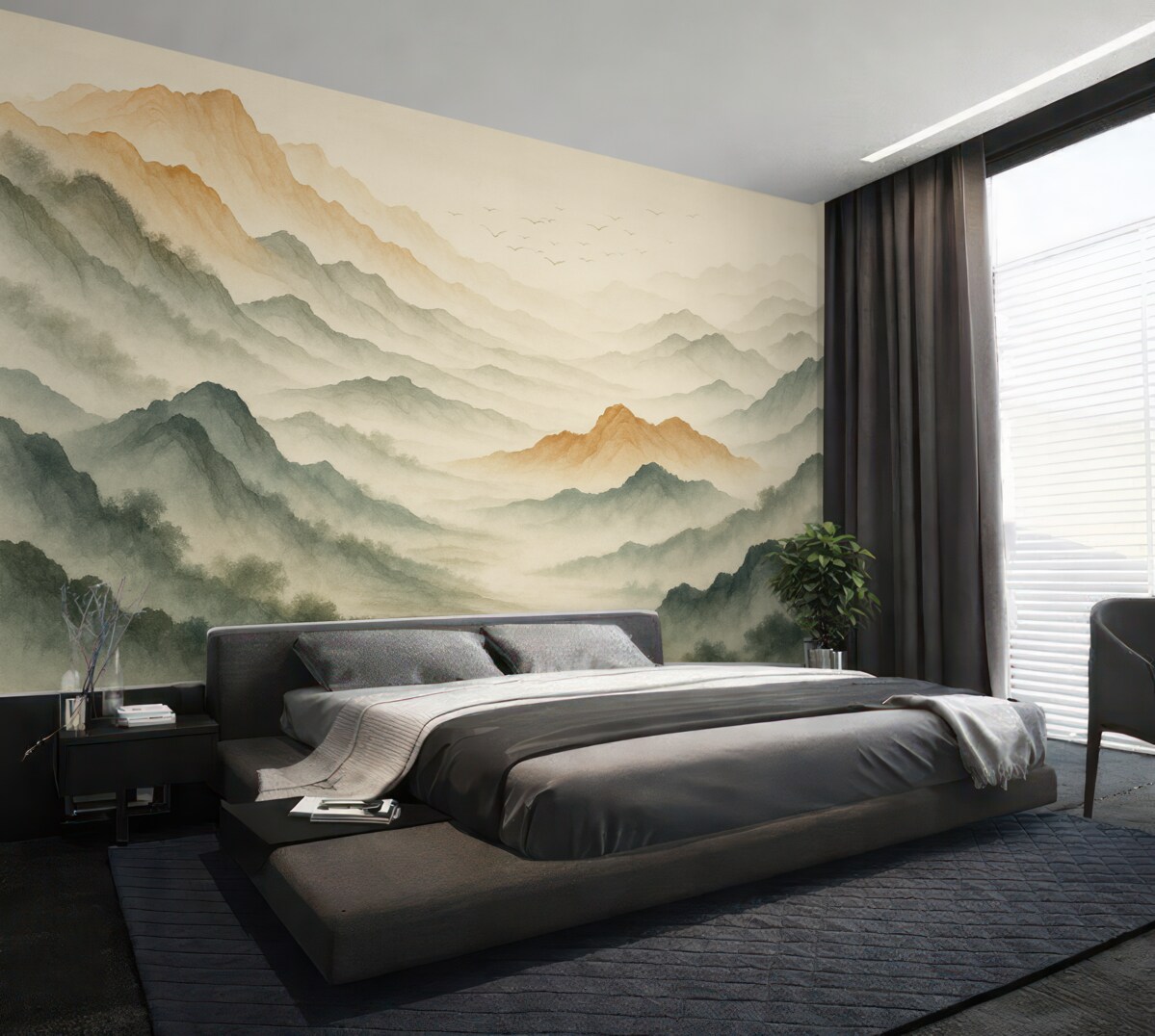 Fototapeta Abstrakcyjne łańcuchy górskie naśladujące technikę akwareli.
