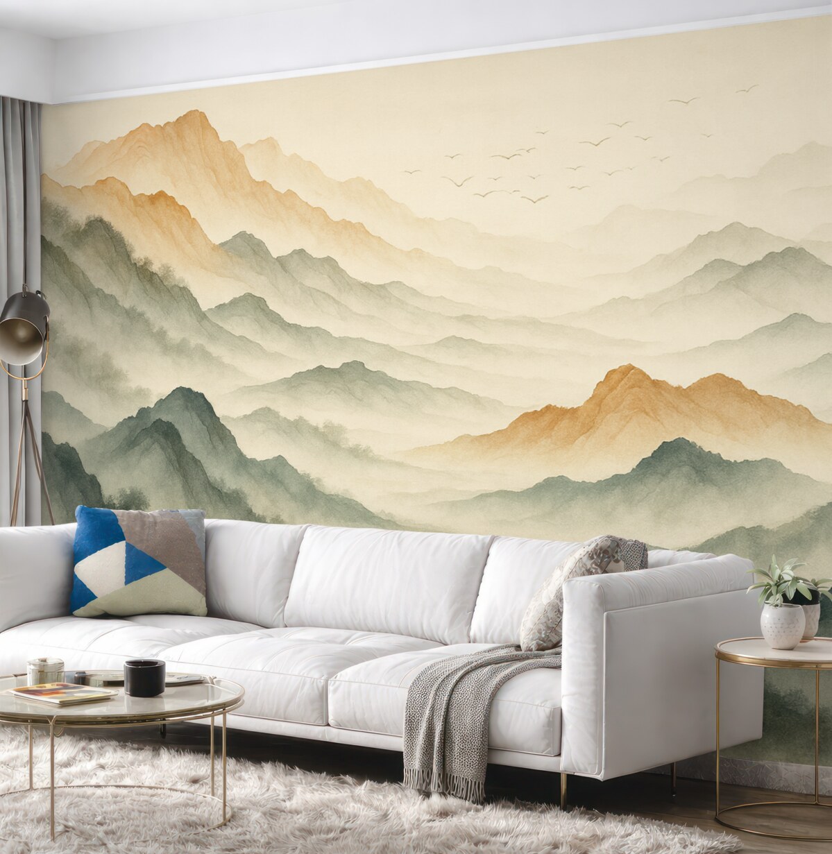 Fototapeta Abstrakcyjne łańcuchy górskie naśladujące technikę akwareli.