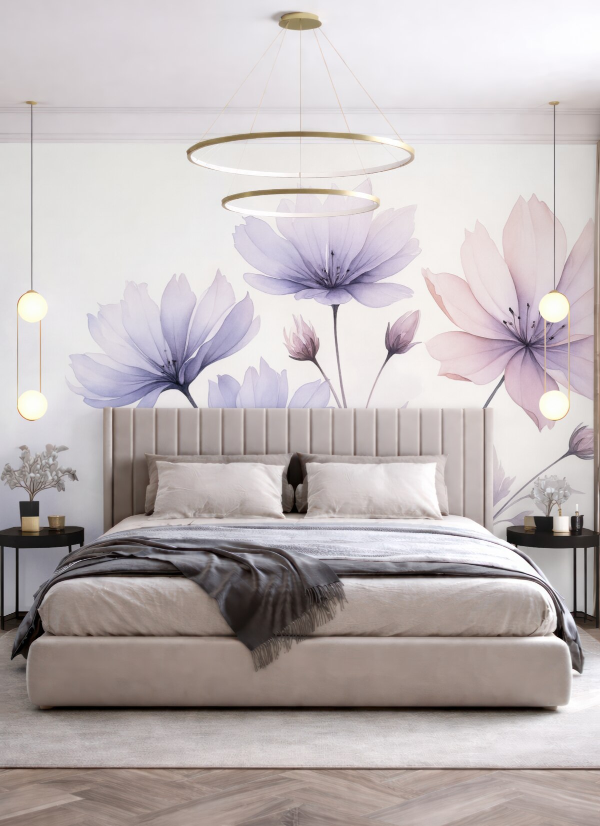 Fototapeta Subtelne fioletowo-różowe kwiaty przypominające akwarelę.