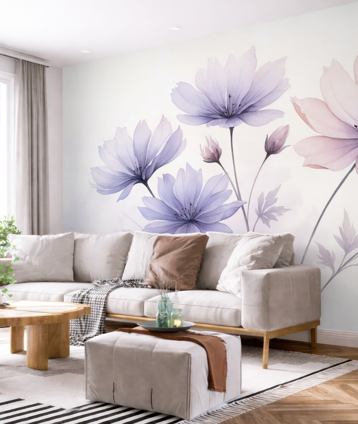 Fototapeta Subtelne fioletowo-różowe kwiaty przypominające akwarelę.