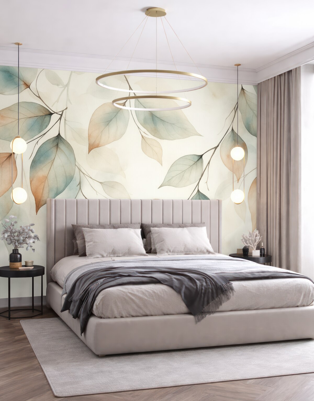 Fototapeta Abstrakcyjne konary z liśćmi w stylu akwarelowym.