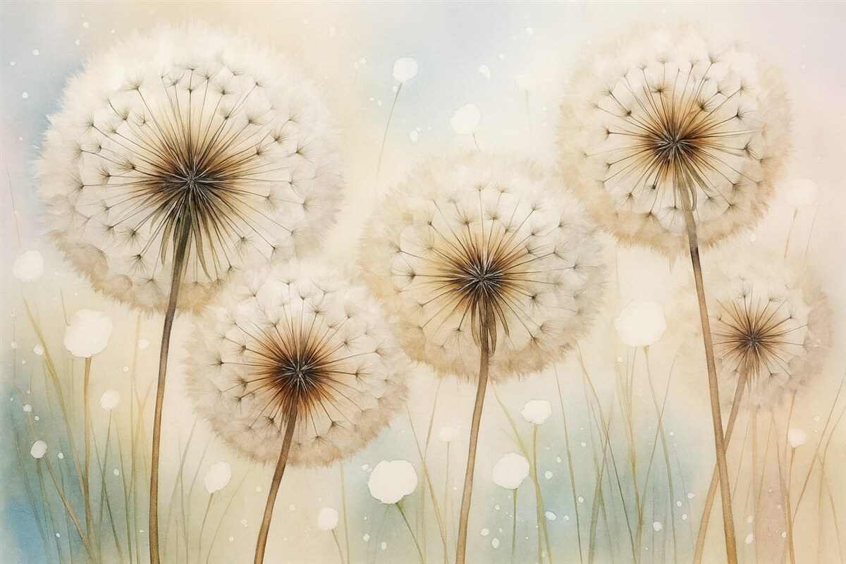 Fototapeta Mlecze przypominają wilgotną akwarelę.