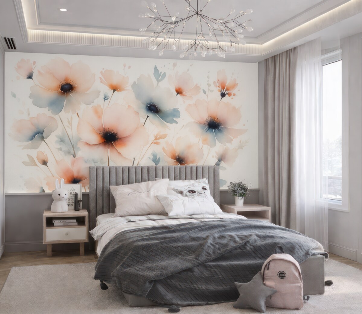 Fototapeta Sylwetki kwiatów przypominające rozmyte farby akwarelowe.