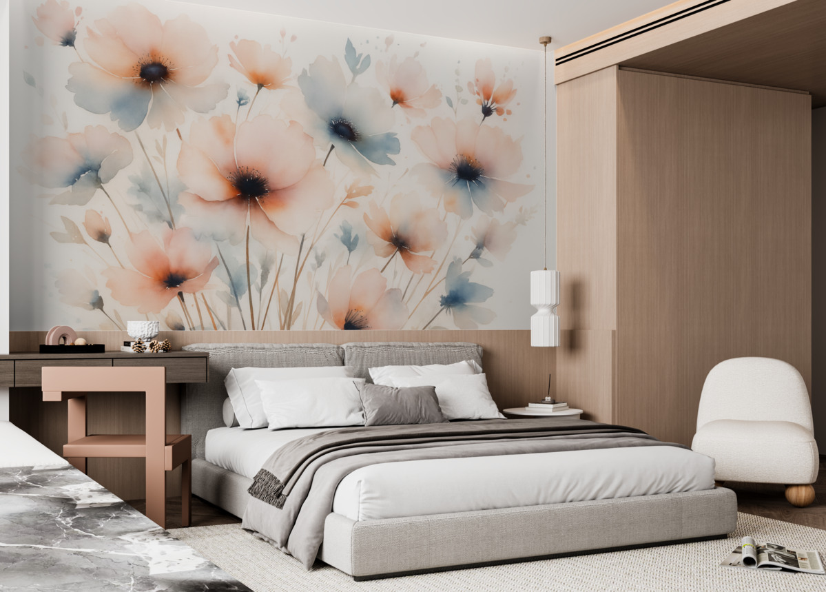 Fototapeta Sylwetki kwiatów przypominające rozmyte farby akwarelowe.