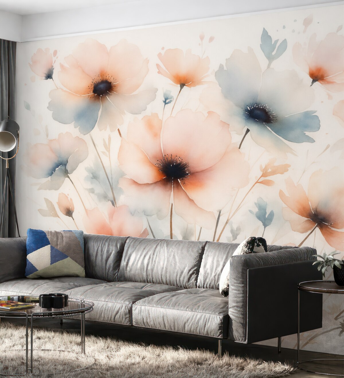 Fototapeta Sylwetki kwiatów przypominające rozmyte farby akwarelowe.