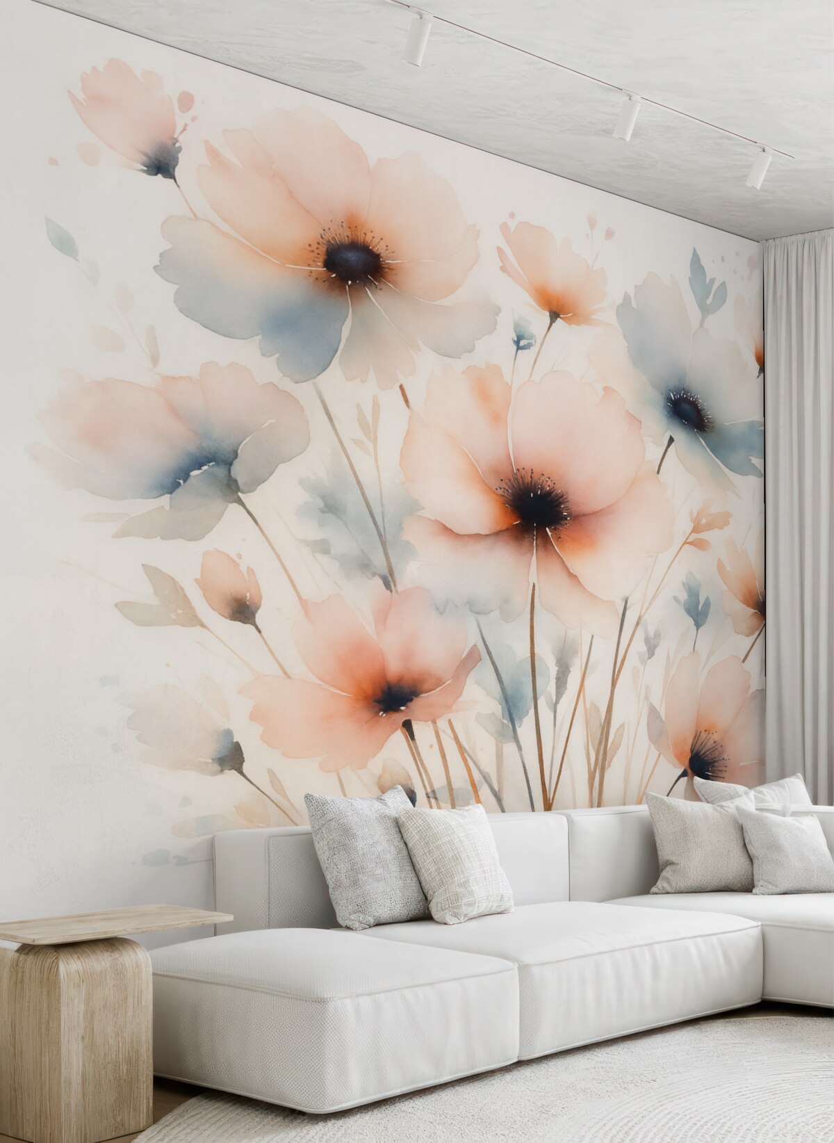 Fototapeta Sylwetki kwiatów przypominające rozmyte farby akwarelowe.