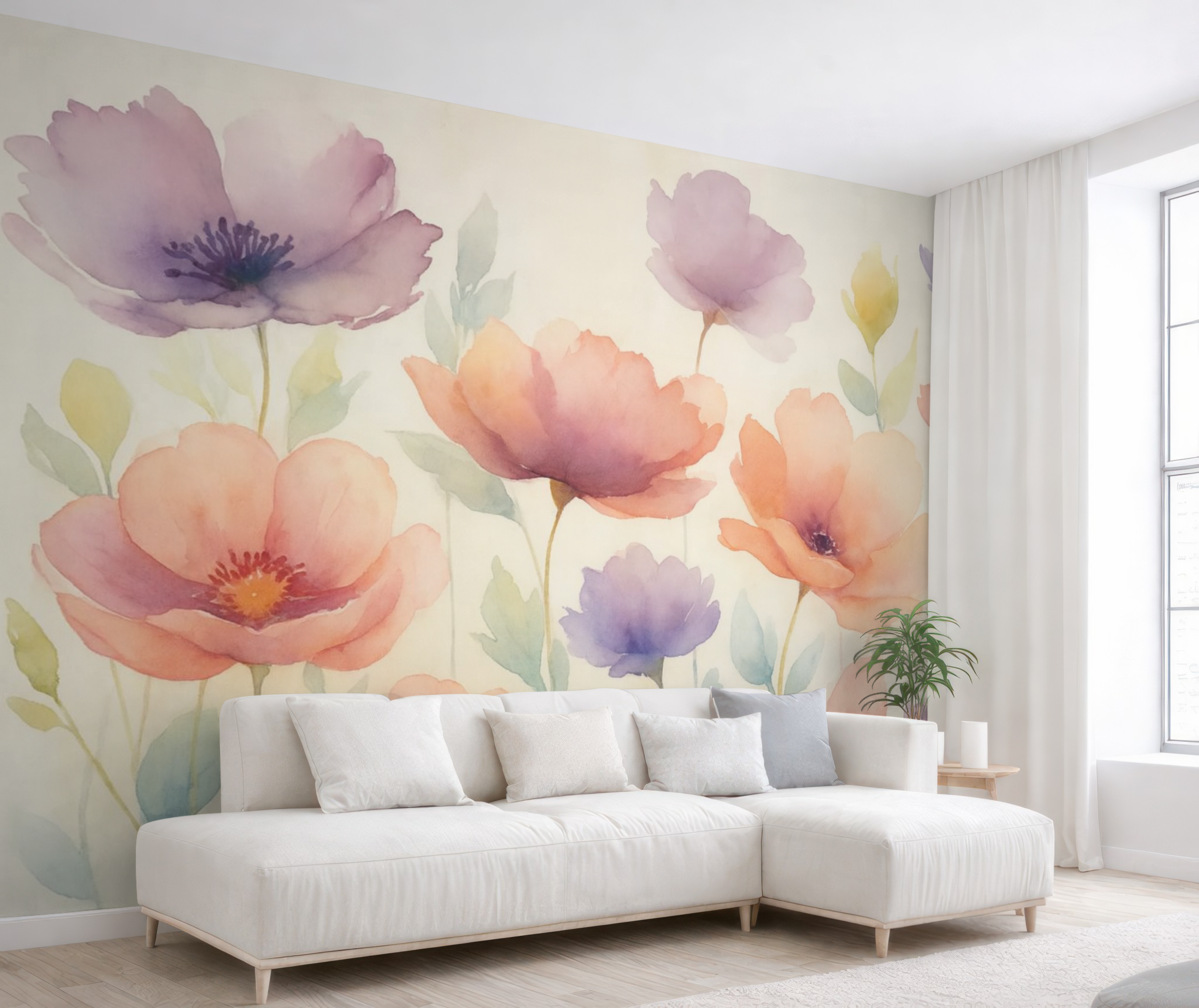 Fototapeta Jasne kwiaty przypominające rozmytą farbę wodną.