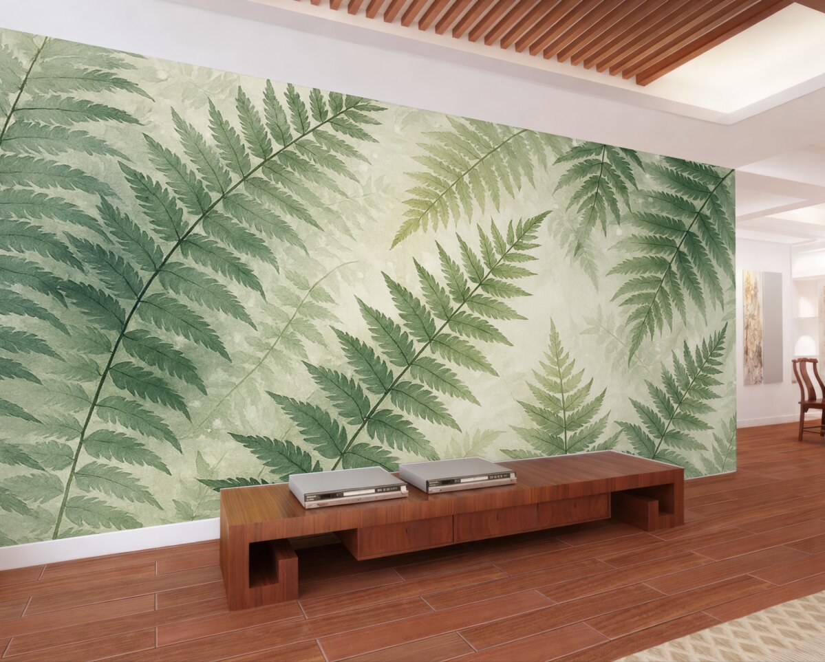 Fototapeta Akwarela naśladująca liście paproci.