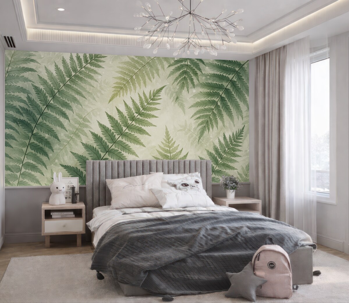 Fototapeta Akwarela naśladująca liście paproci.