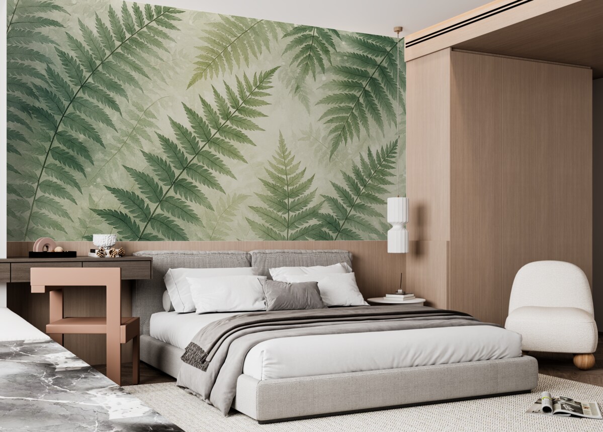 Fototapeta Akwarela naśladująca liście paproci.