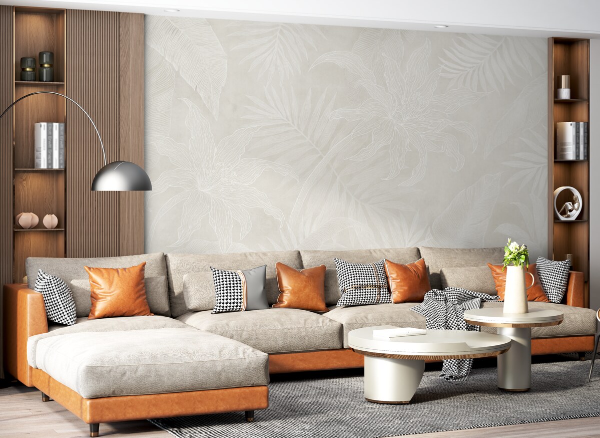 Fototapeta Tropikalne liście z efektem vintage w jasnym odcieniu.