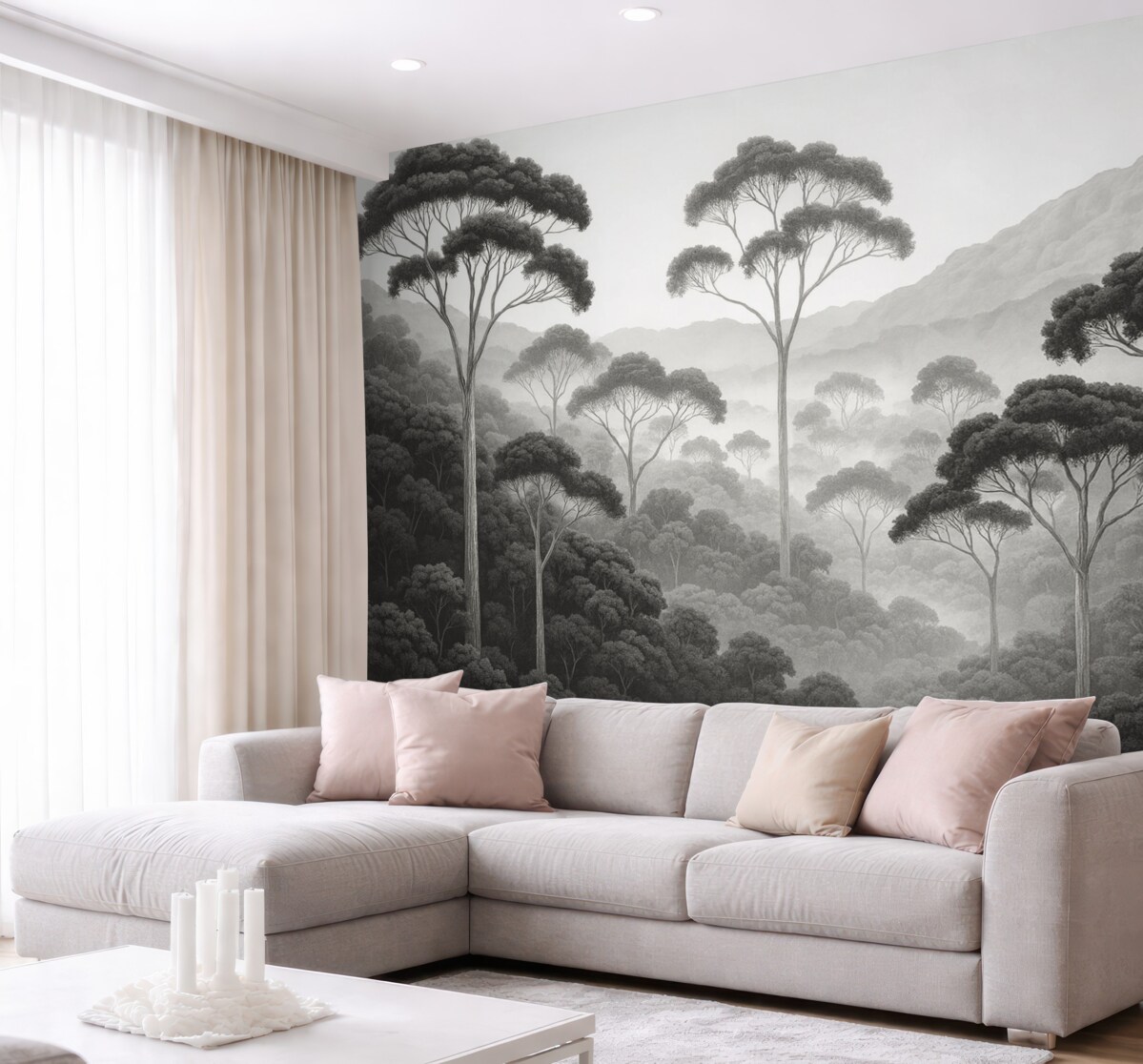 Fototapeta Dżungla, szczyty gór, tropikalny klimat, przyroda, wysokie drzewa, ciemnoniebieskie odcienie.