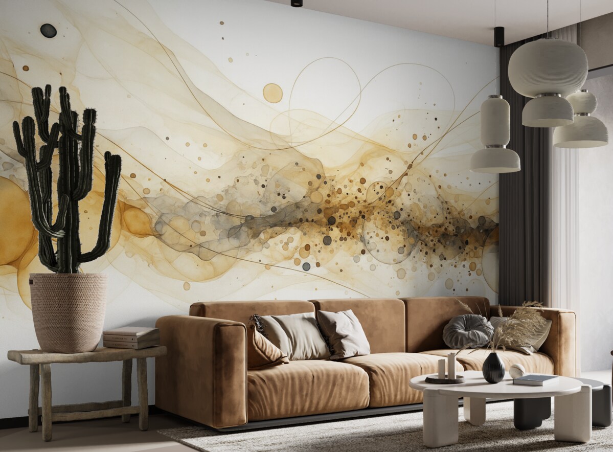 Fototapeta Abstrakcyjna grafika w tuszu, płynny sposób, beżowa gama kolorów.