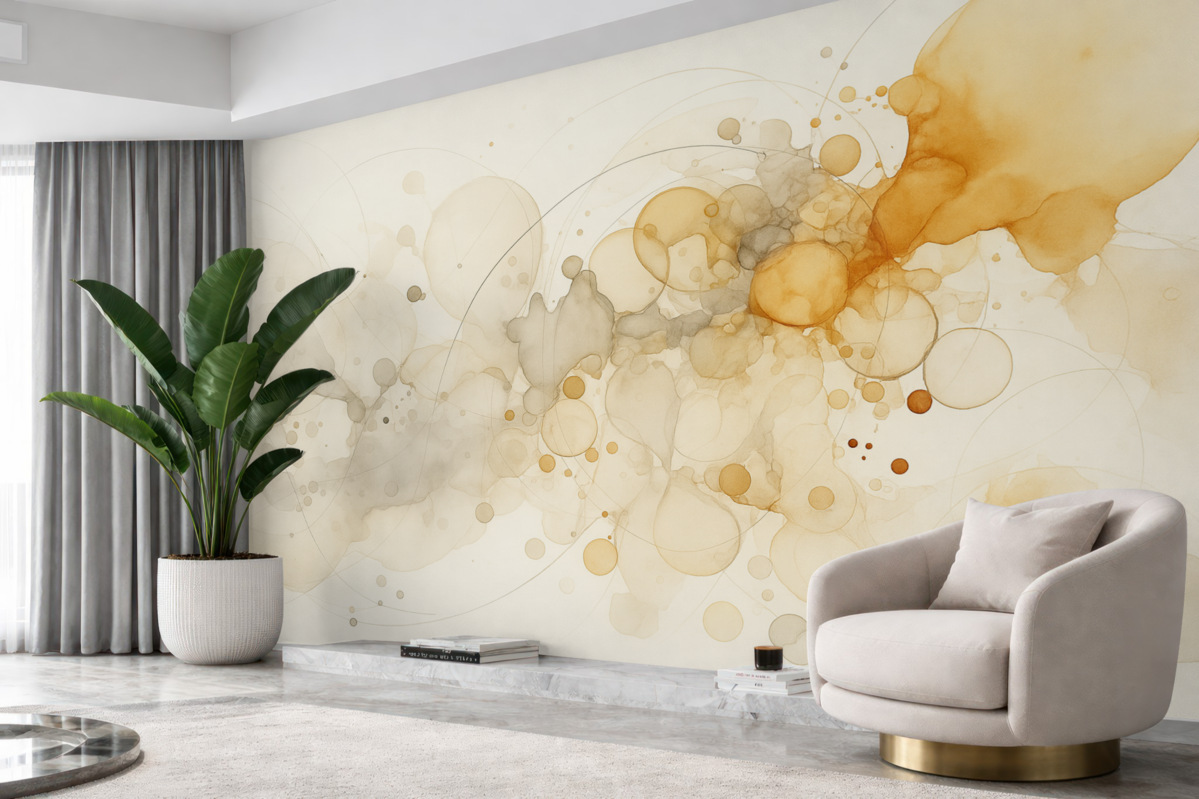 Fototapeta Płynna abstrakcyjna sztuka, technika akwareli, odcienie pomarańczowy i beżowy.