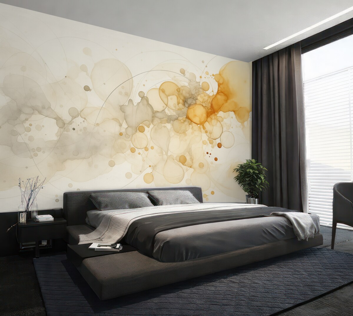 Fototapeta Płynna abstrakcyjna sztuka, technika akwareli, odcienie pomarańczowy i beżowy.