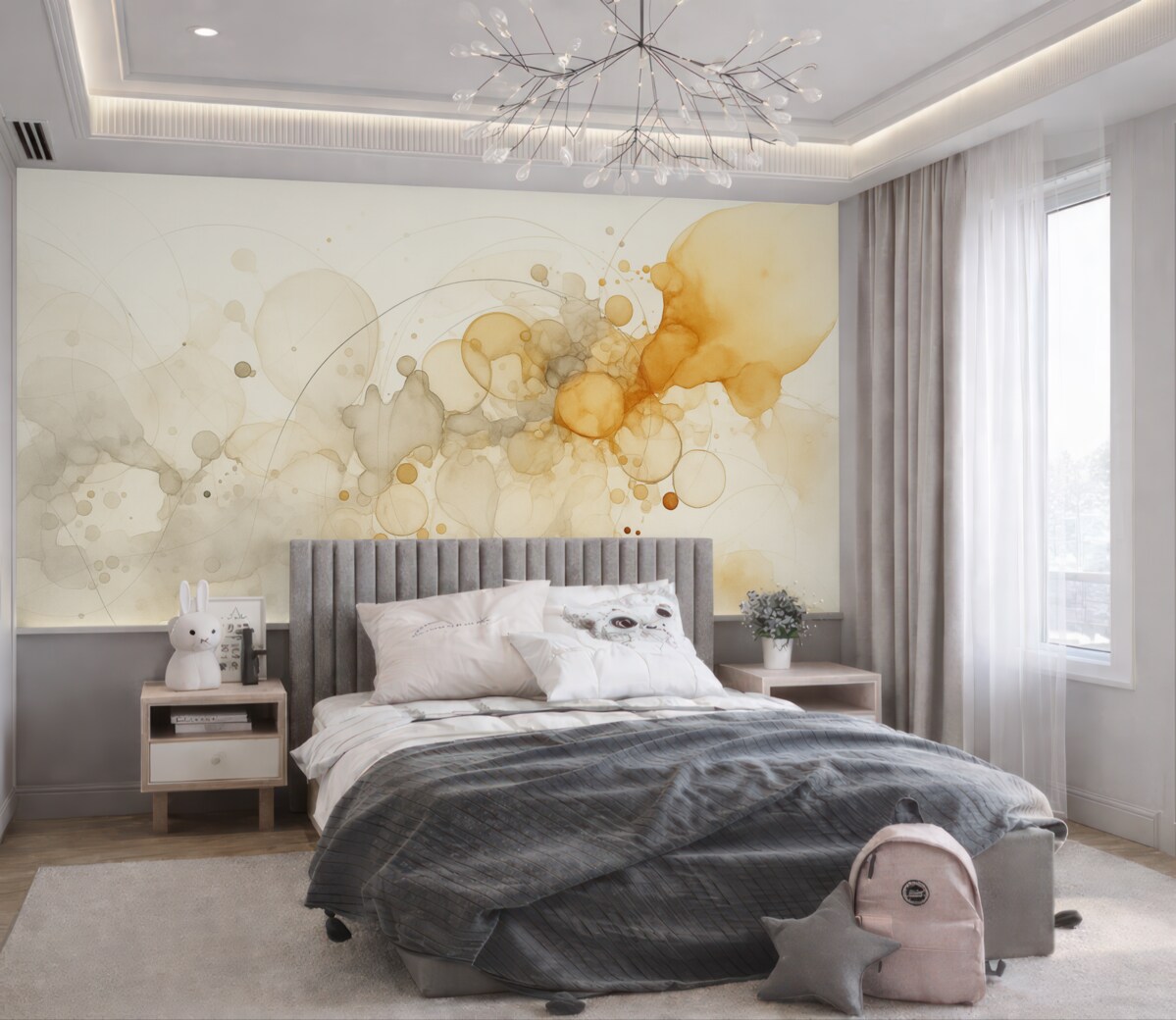 Fototapeta Płynna abstrakcyjna sztuka, technika akwareli, odcienie pomarańczowy i beżowy.