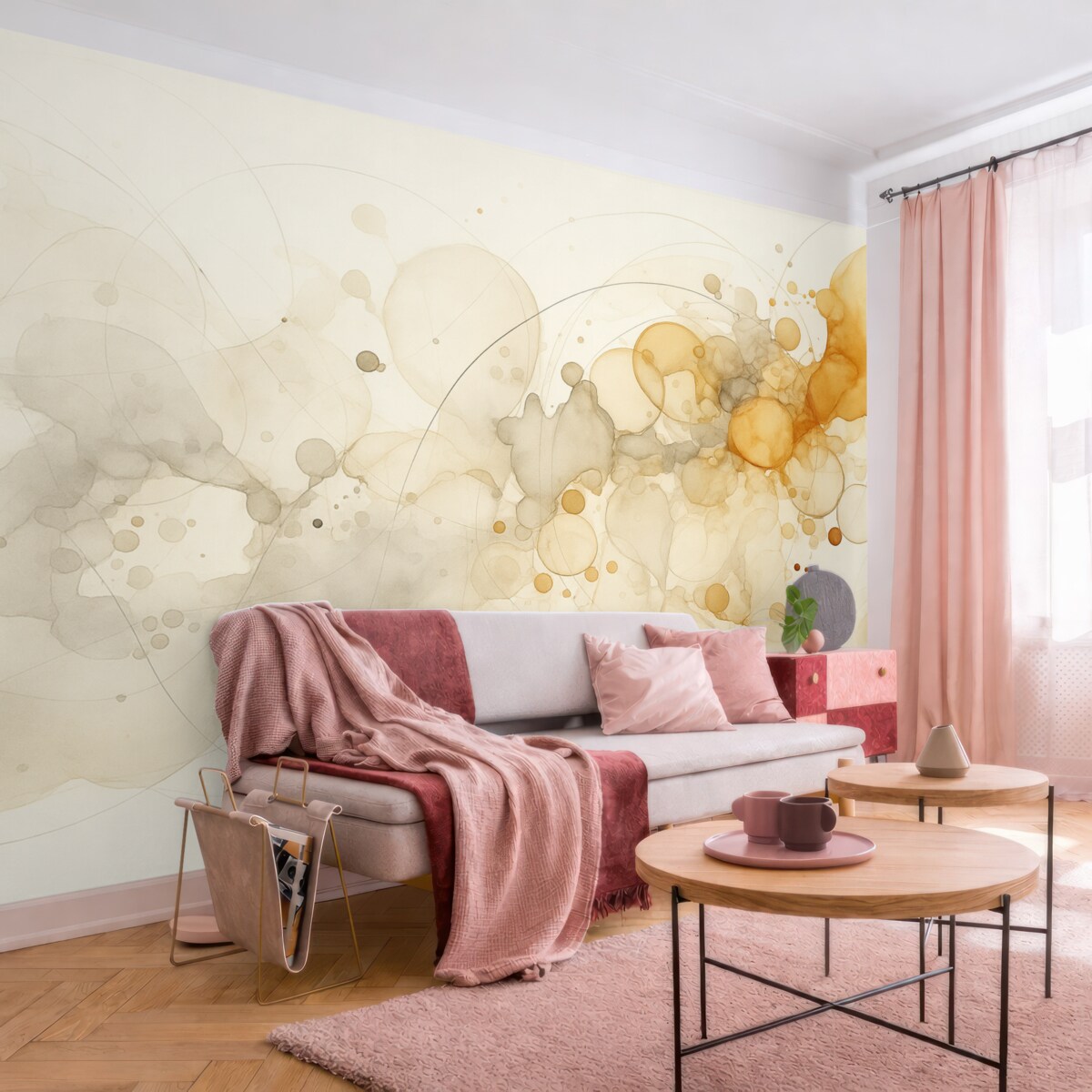 Fototapeta Płynna abstrakcyjna sztuka, technika akwareli, odcienie pomarańczowy i beżowy.