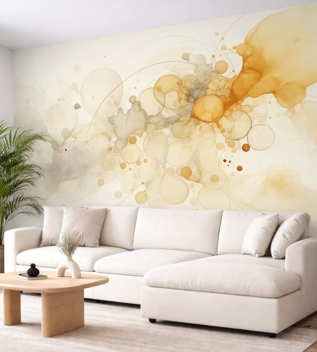 Fototapeta Płynna abstrakcyjna sztuka, technika akwareli, odcienie pomarańczowy i beżowy.