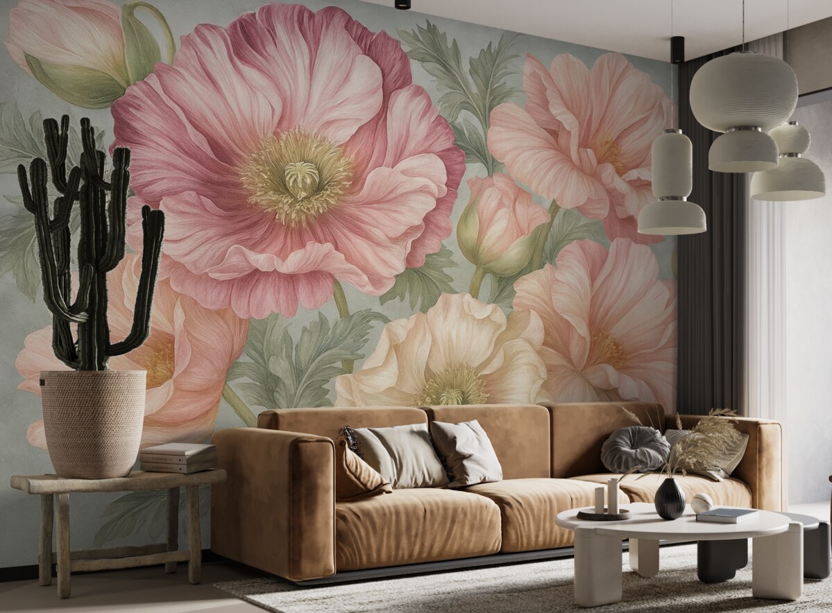 Fototapeta Kwiatowe maki na szarej powierzchni.