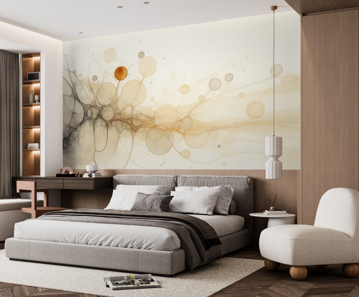 Fototapeta Abstrakcyjność, prostota, sztuka atramentu, cieczy, beżowe oraz szare odcienie.