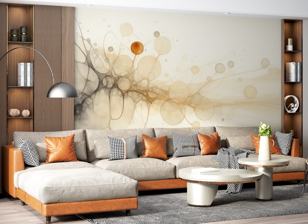 Fototapeta Abstrakcyjność, prostota, sztuka atramentu, cieczy, beżowe oraz szare odcienie.