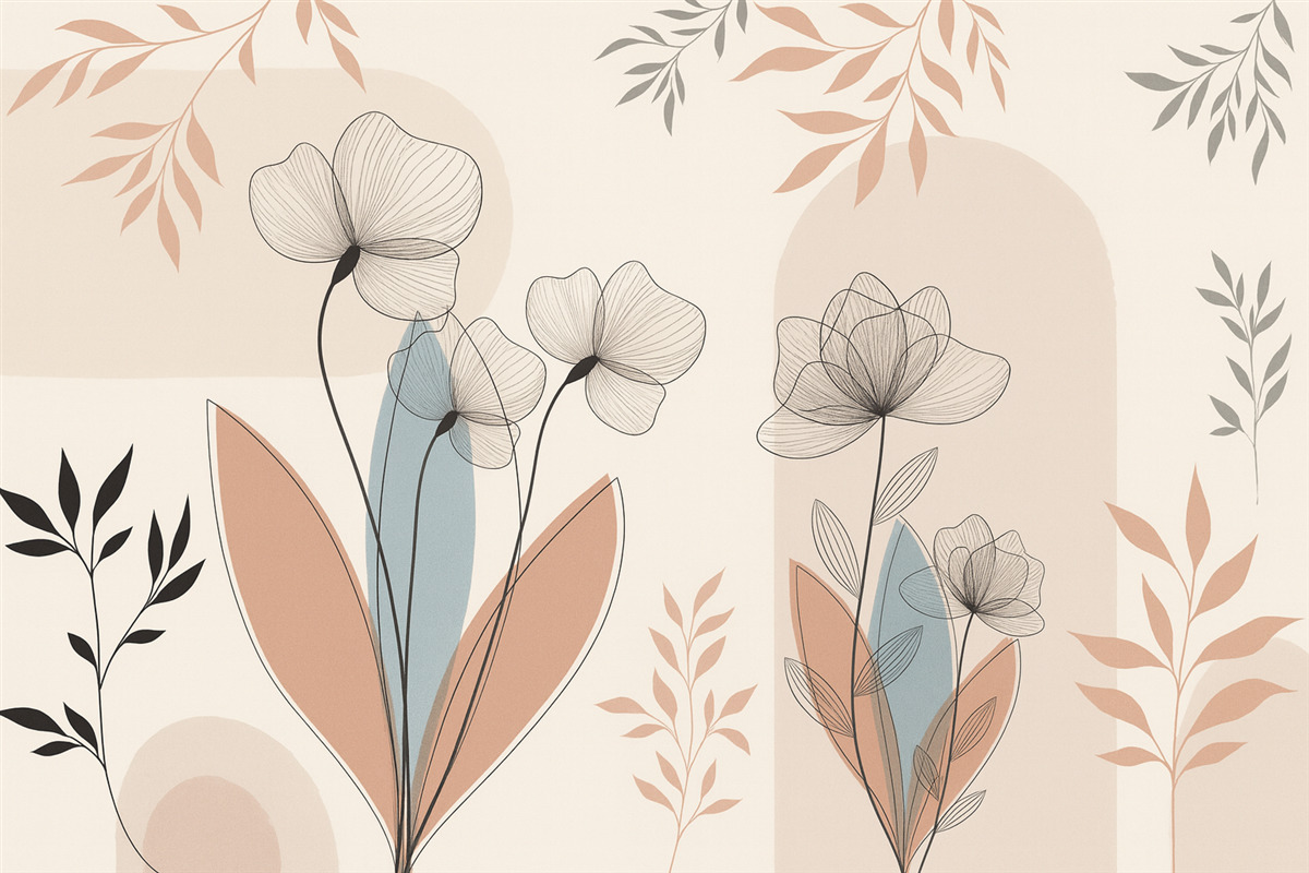 Fototapeta Kwiaty oraz gałązki w stylu boho.