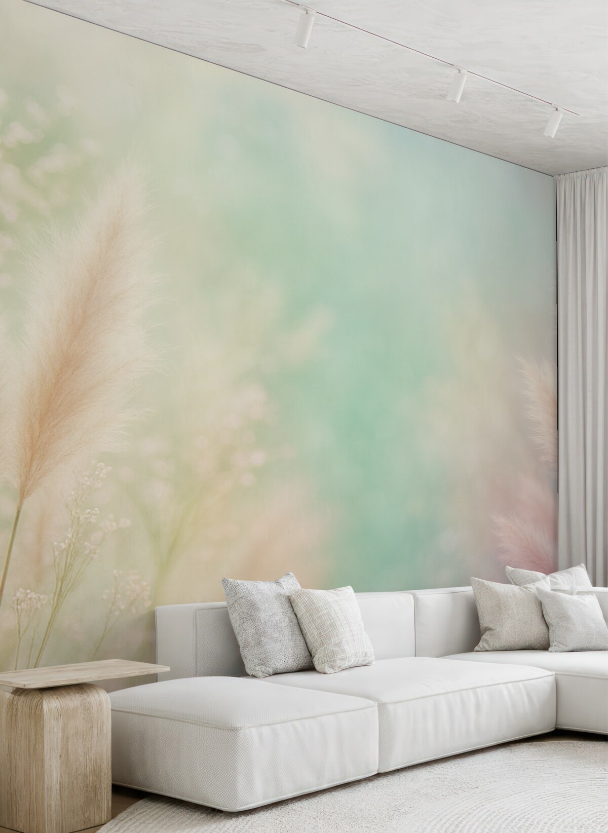 Fototapeta trawa pampasowa na subtelnym turkusowym tle