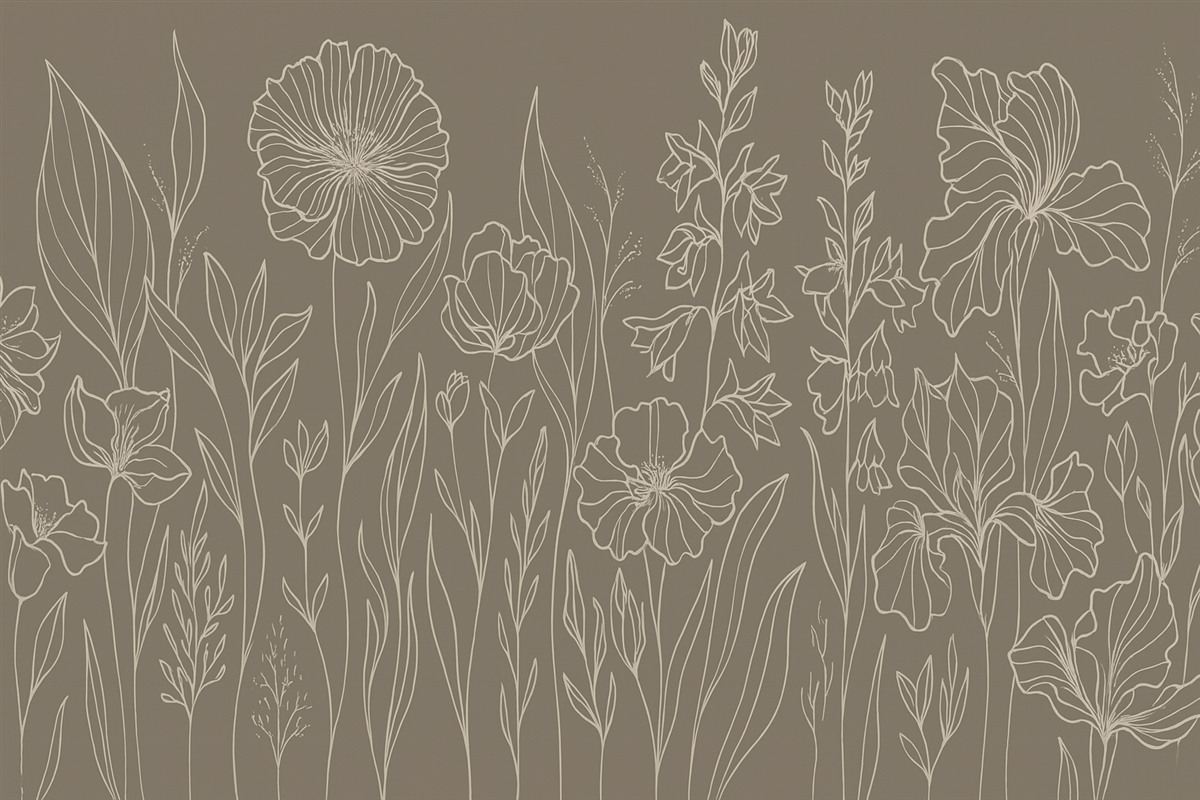 Fototapeta Stylowe kwiatowe wzory na oliwkowym tle.