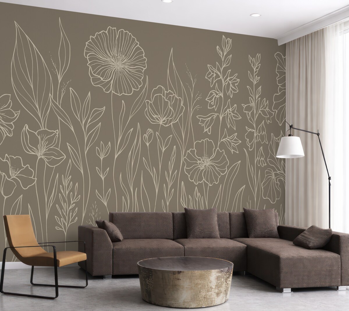 Fototapeta Stylowe kwiatowe wzory na oliwkowym tle.