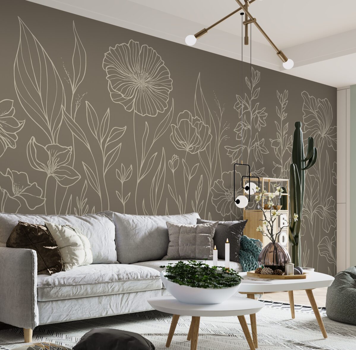 Fototapeta Stylowe kwiatowe wzory na oliwkowym tle.