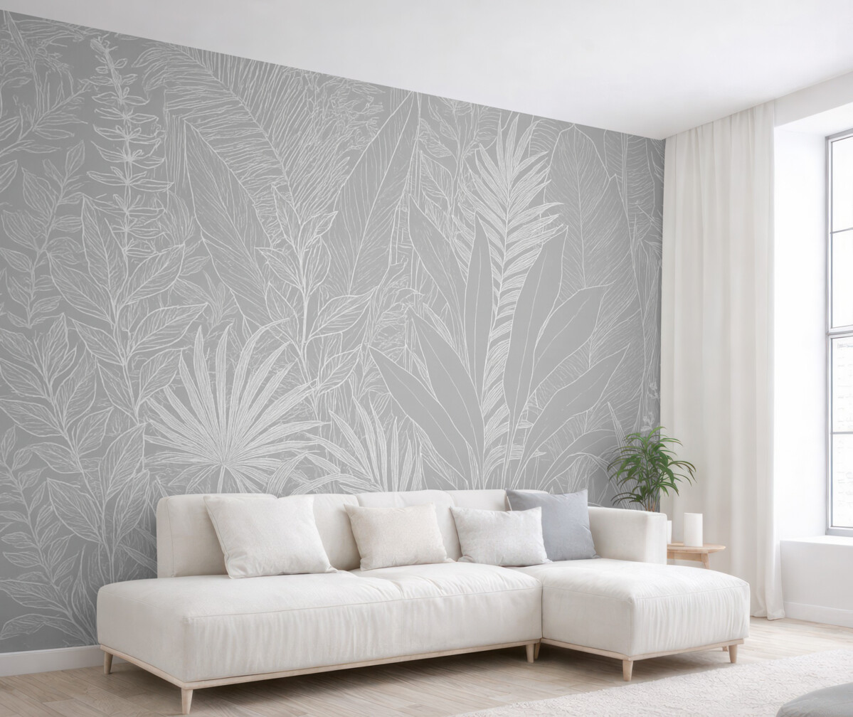 Fototapeta Botaniczna linia artystyczna na neutralnym tle.