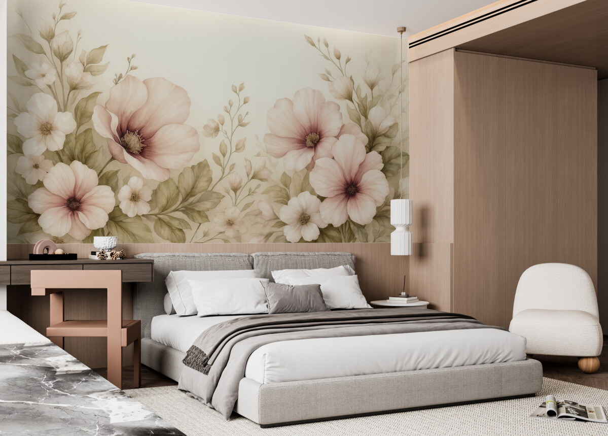 Fototapeta wielkie pastelowe kwiaty w subtelnych fragmentach