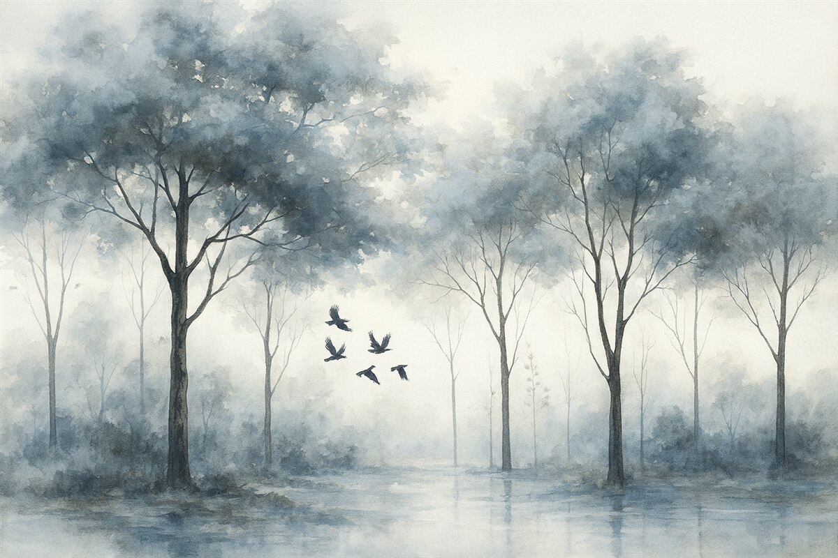 Fototapeta Pastelowe drzewa oraz powierzchnia wody.