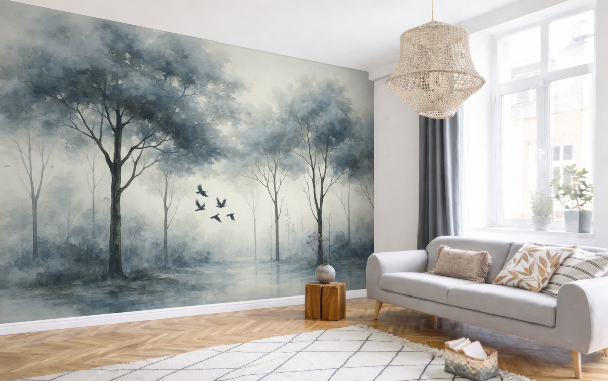 Fototapeta Pastelowe drzewa oraz powierzchnia wody.