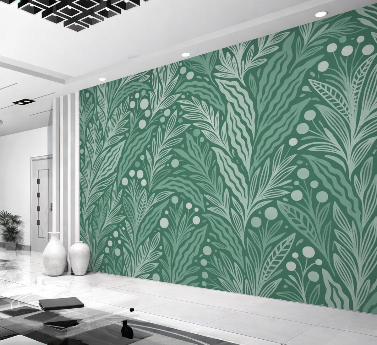Fototapeta Subtelna grafika liści z zielonym akcentem.