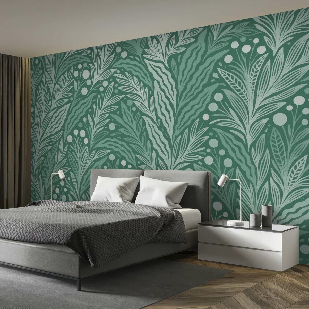 Fototapeta Subtelna grafika liści z zielonym akcentem.