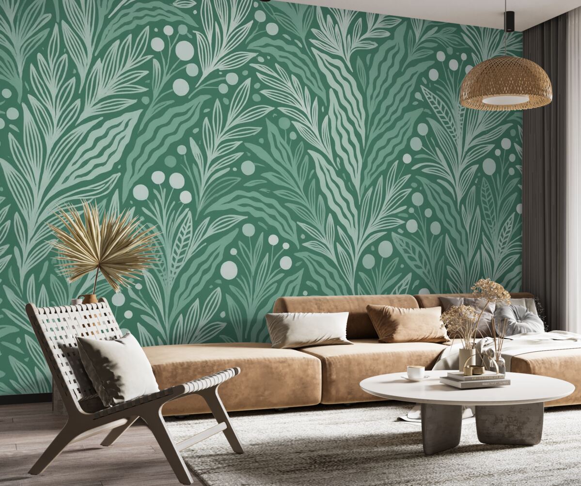 Fototapeta Subtelna grafika liści z zielonym akcentem.