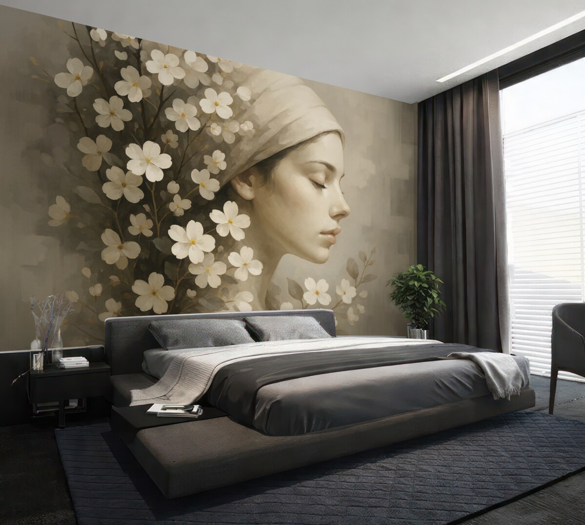 Fototapeta Abstrakcyjny portret dziewczyny z roślinami.