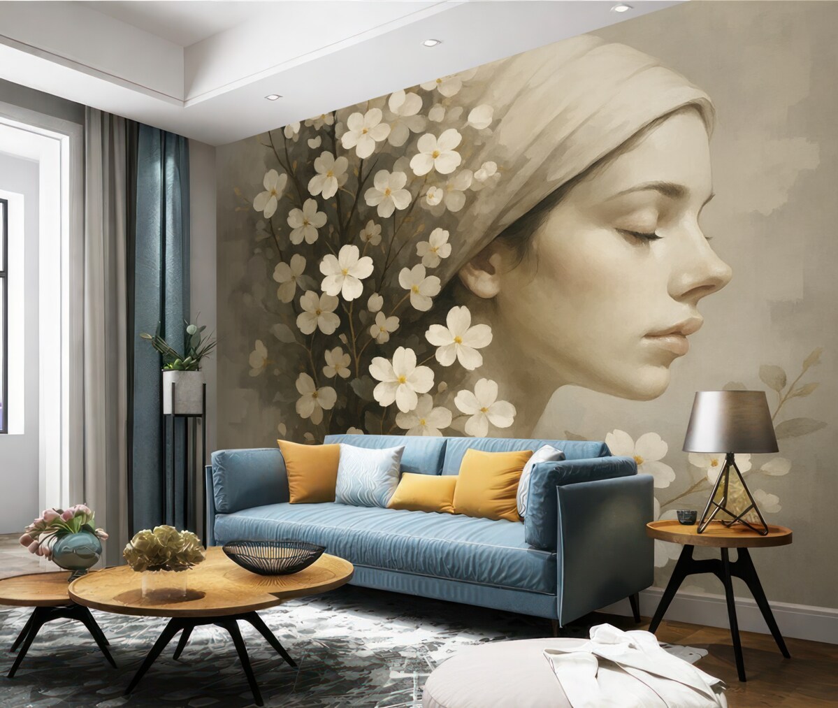 Fototapeta Abstrakcyjny portret dziewczyny z roślinami.