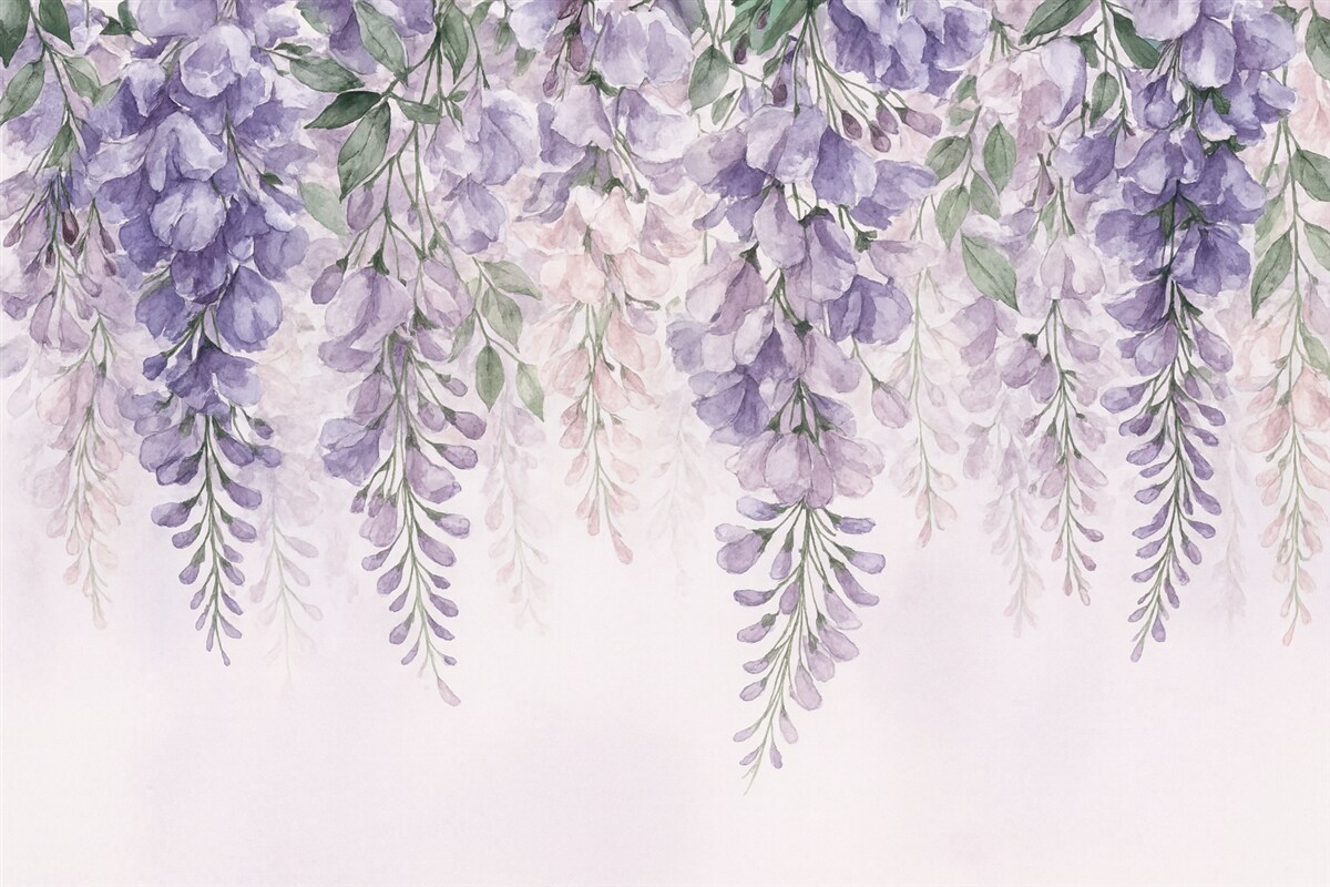 Fototapeta Fioletowe kwiaty opadają z góry.