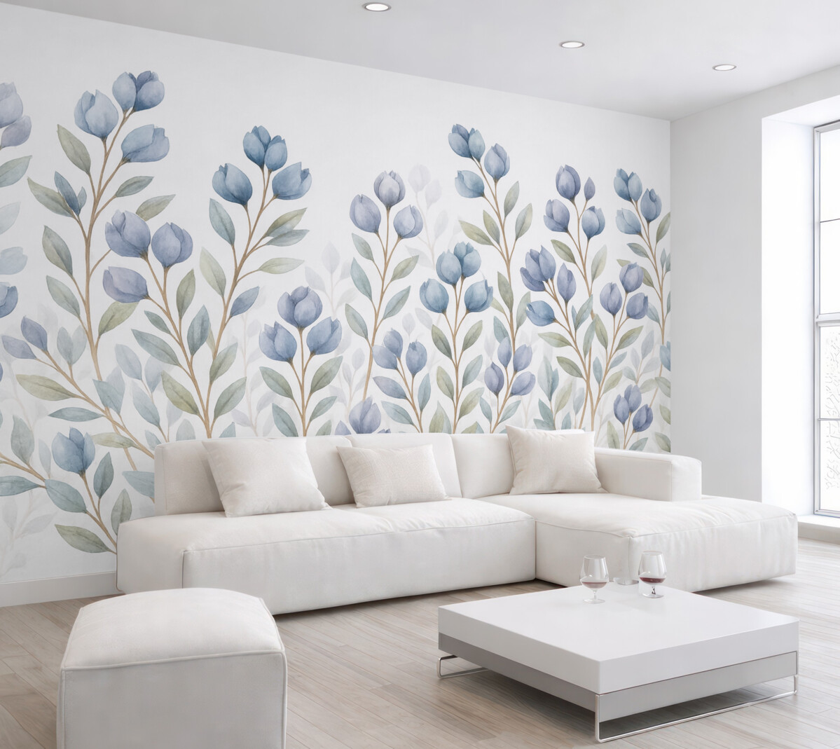 Fototapeta Gałęzie z błękitnymi liśćmi.