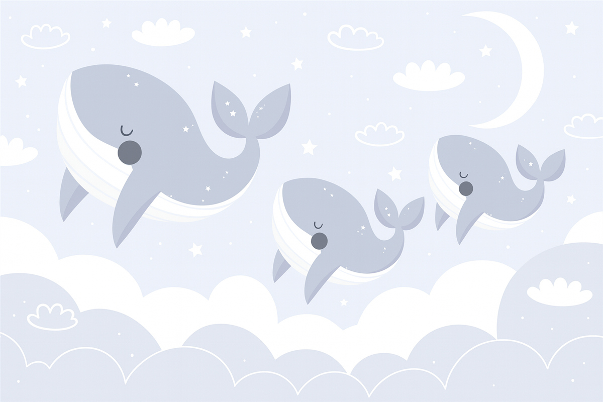 Fototapeta błękitne wieloryby w obłokach