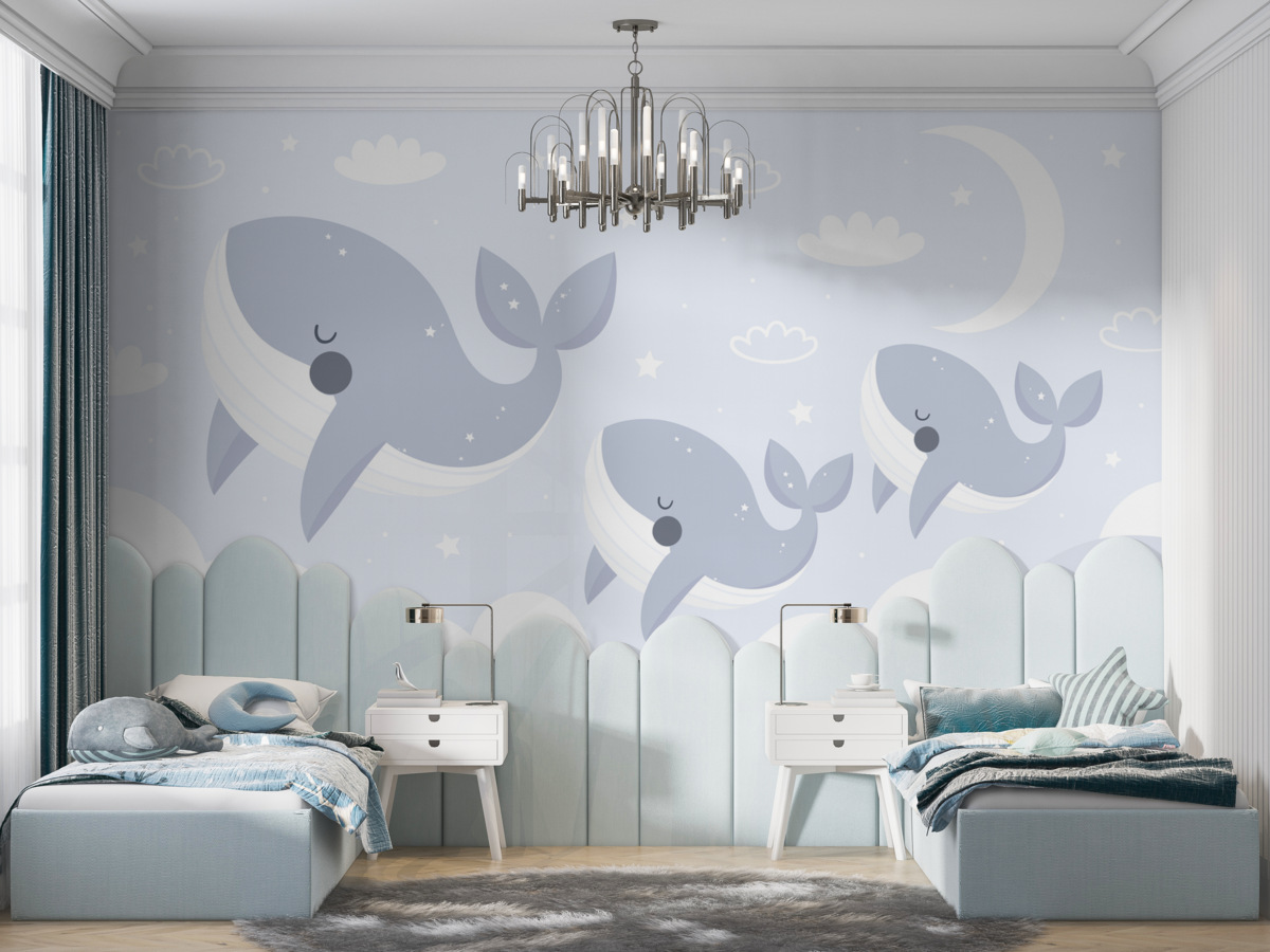 Fototapeta błękitne wieloryby w obłokach