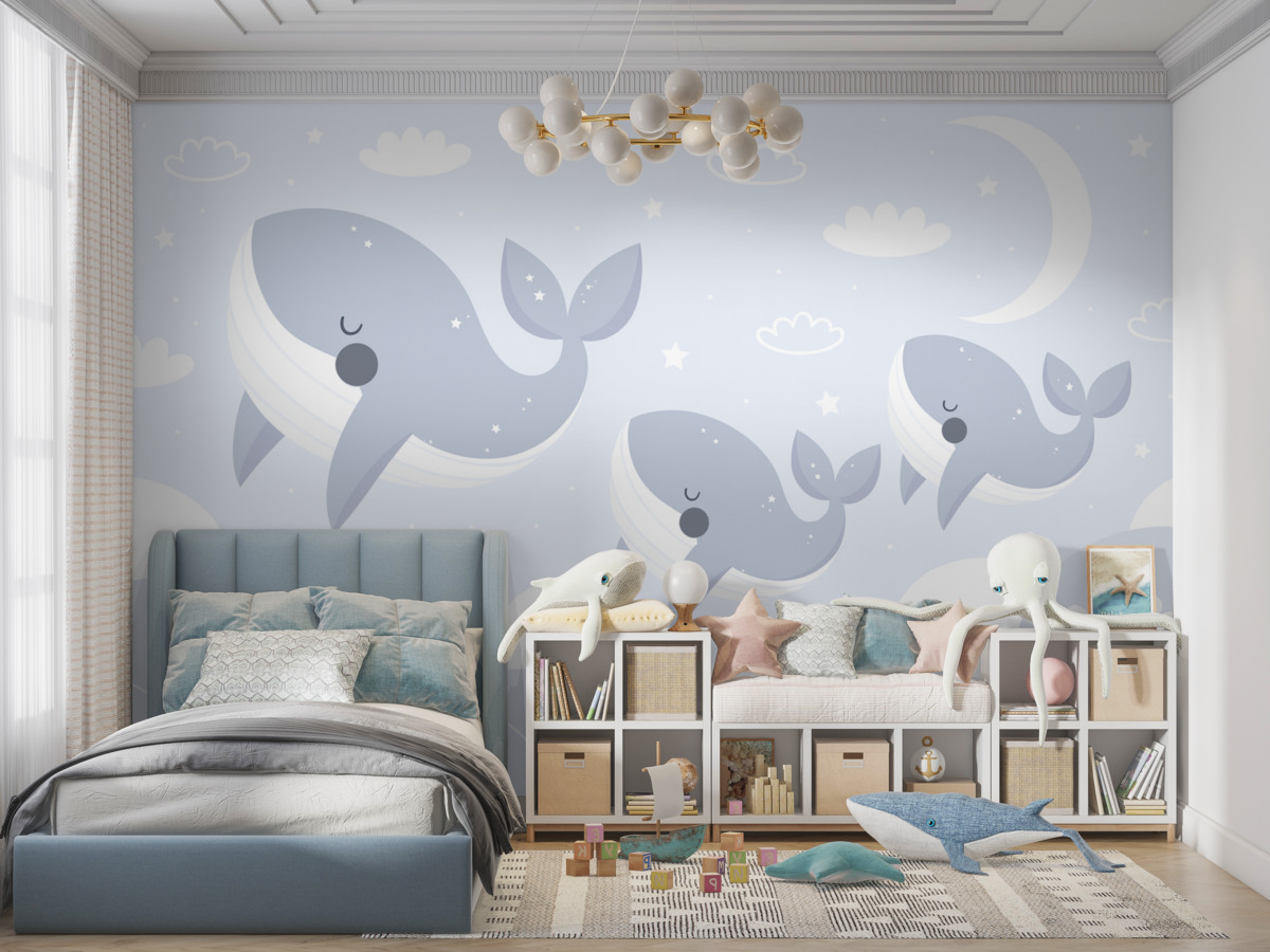 Fototapeta błękitne wieloryby w obłokach